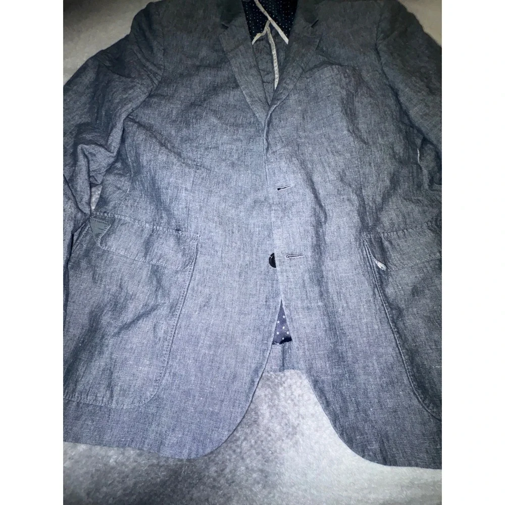 (CL) Express Photographer Fitted 44R Blue Chambray Sport Coat Blazer Mens